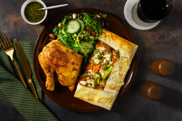 Herby Half Chicken & Kūmara-Feta Filo Galette