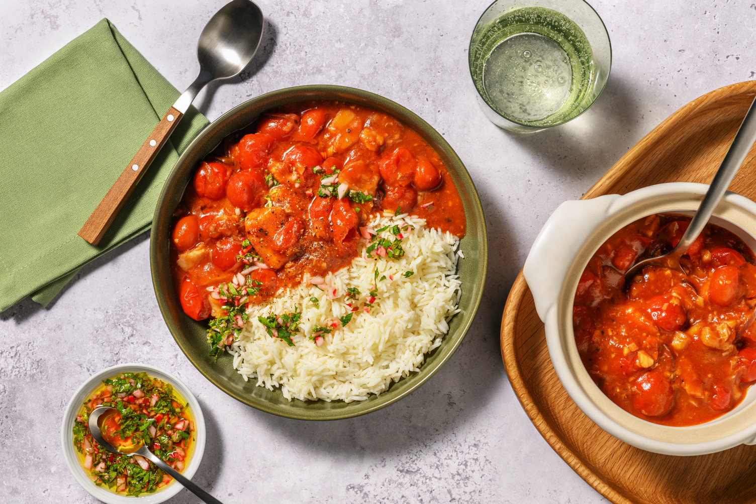 Flaked Double Hoki & Rich Cherry Tomato Stew