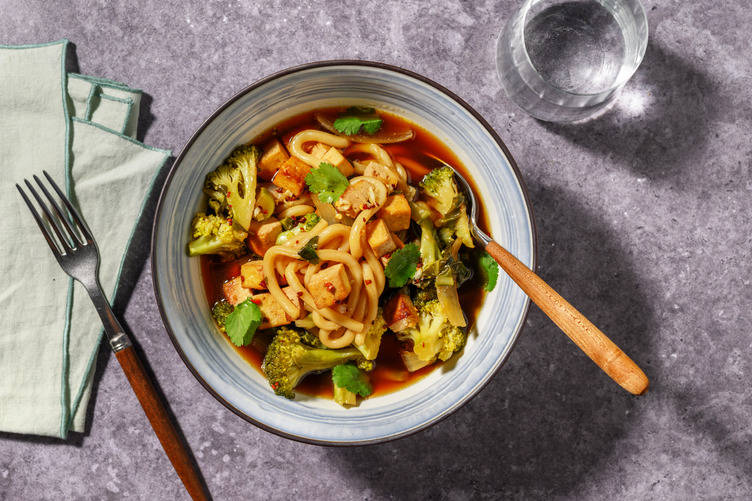 One-Pot Asian Tofu, Chicken & Udon Noodle Soup