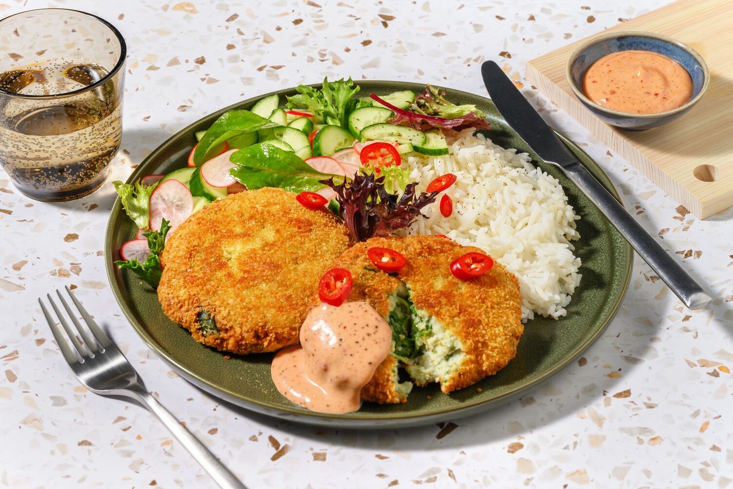 Asian-Style Tofu Cakes & Garlic Rice