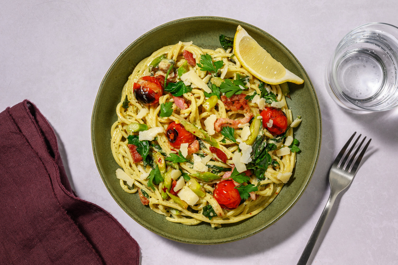 Pesto Bacon & Asparagus Speedy Spaghetti