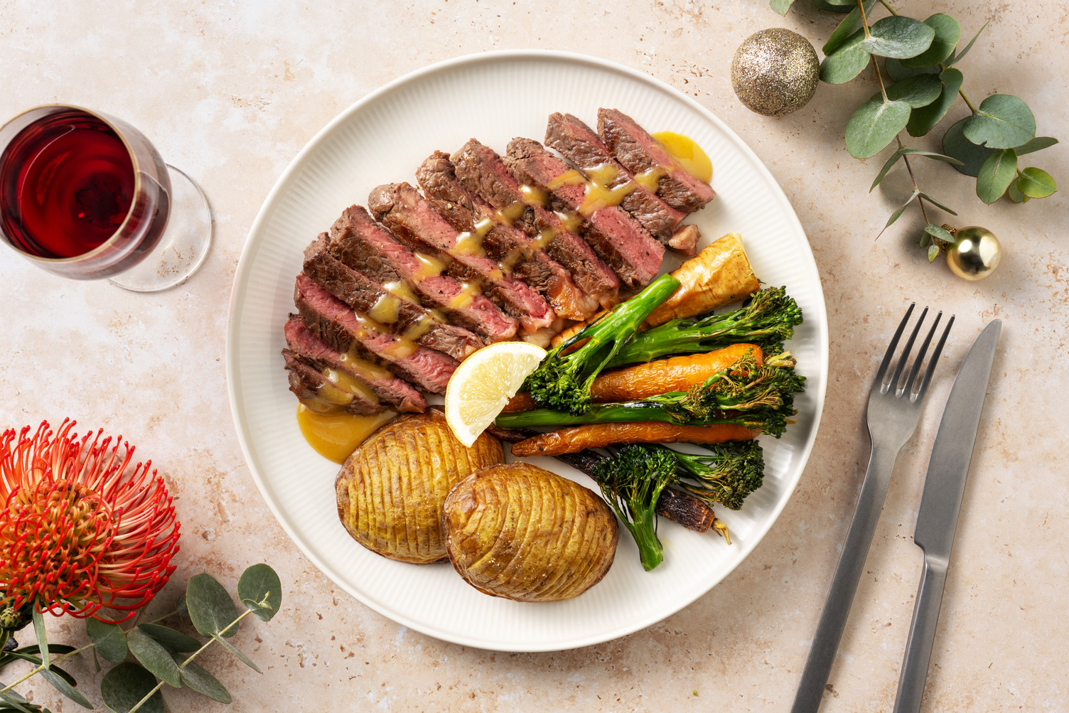 Very Merry Beef Steak & Hasselback Potatoes 