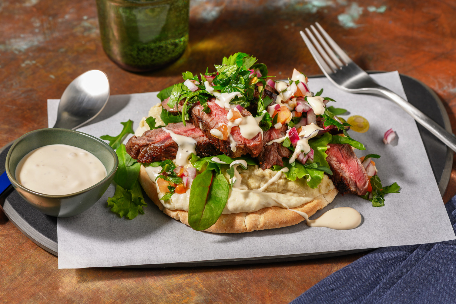 Loaded Beef Porterhouse & Babaganoush Pita