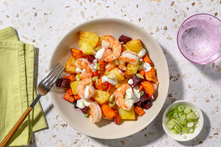 One-Tray Mumbai Prawn & Root Veggie Toss