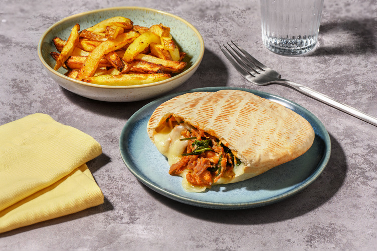 Cheesy BBQ Pulled Pork Pita Pockets