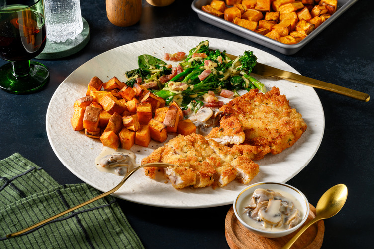 Premier Pork Schnitzel & Bacon Greens