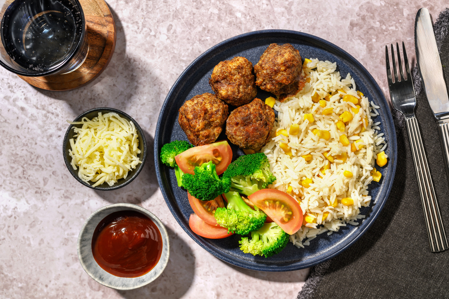 Mexican Beef Meatballs & Speckled Rice