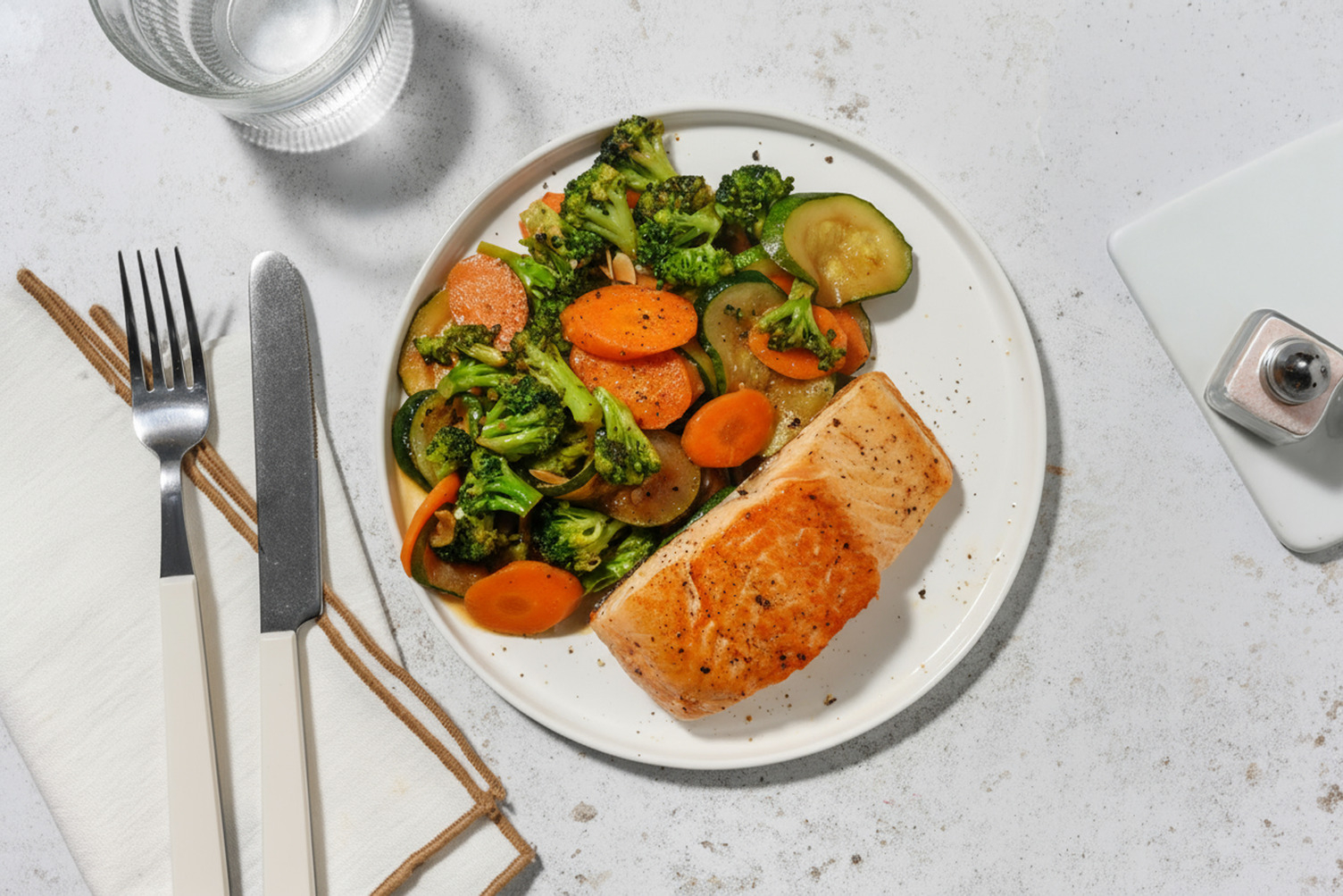 Crispy Salmon & Mustardy Bacon Blistered Veggies