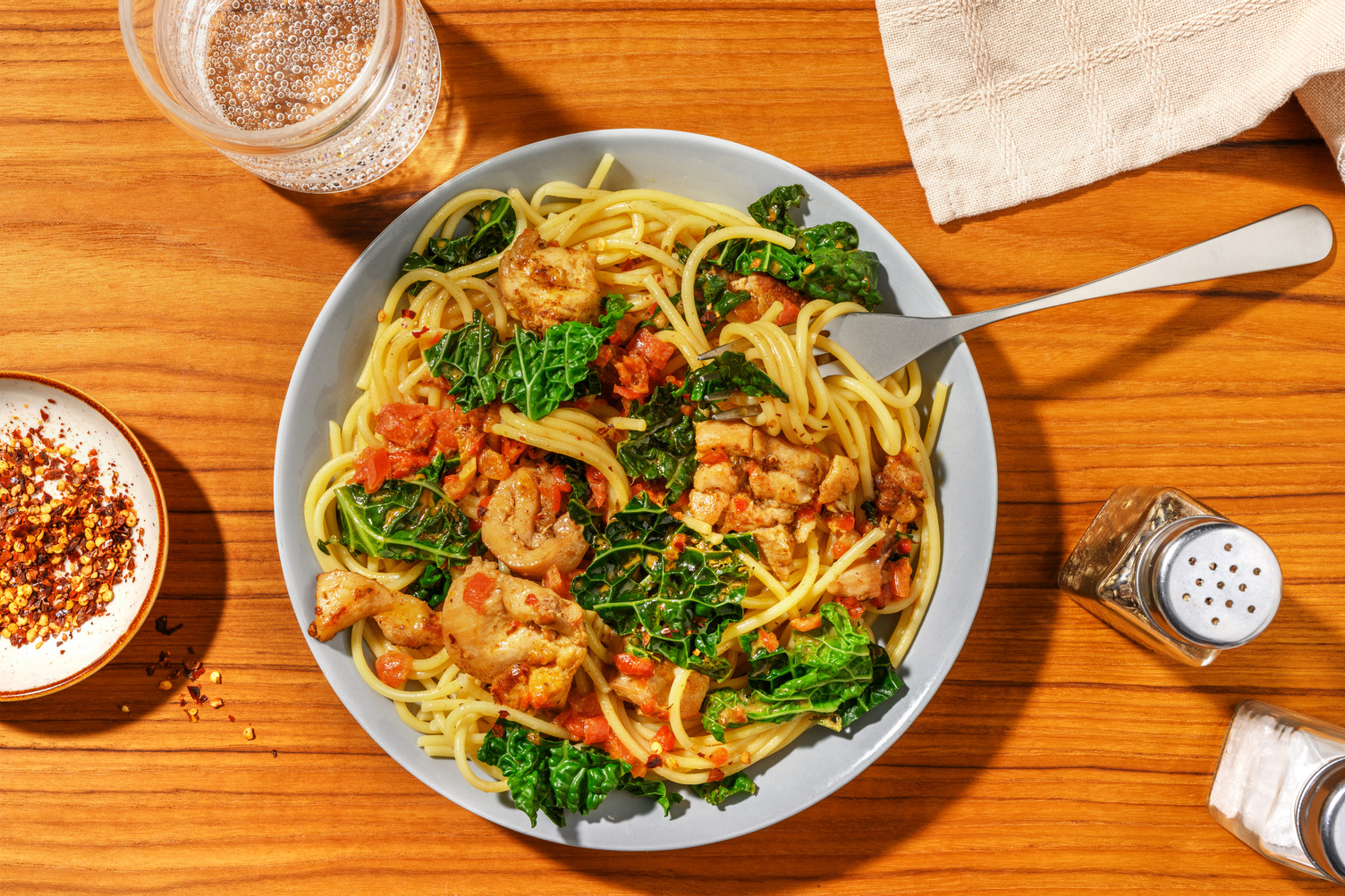 Quick Herby Marinated Bacon & Chicken Spaghetti