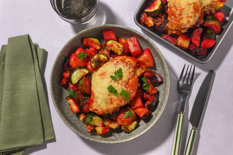 One-Tray Cheesy Tomato Chicken & Bacon