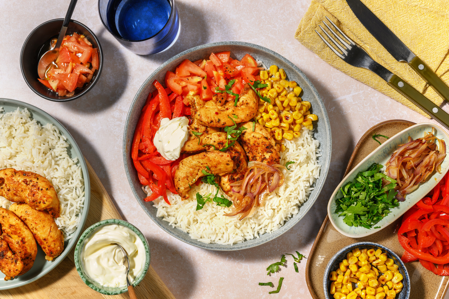 Family-Style Chicken & Prawn Fajita Bowls