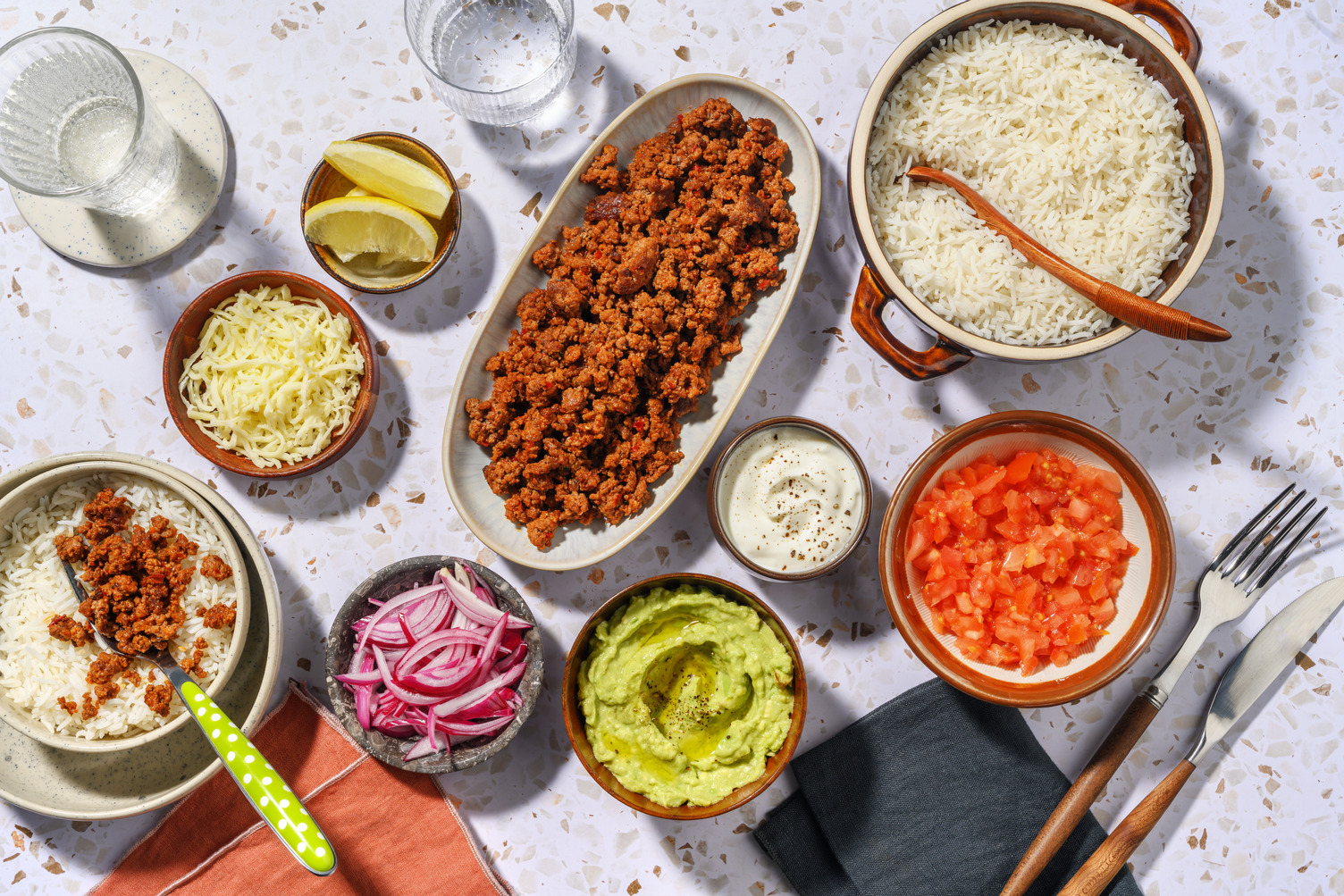 Family-Style Beef Burrito Bowl Bar