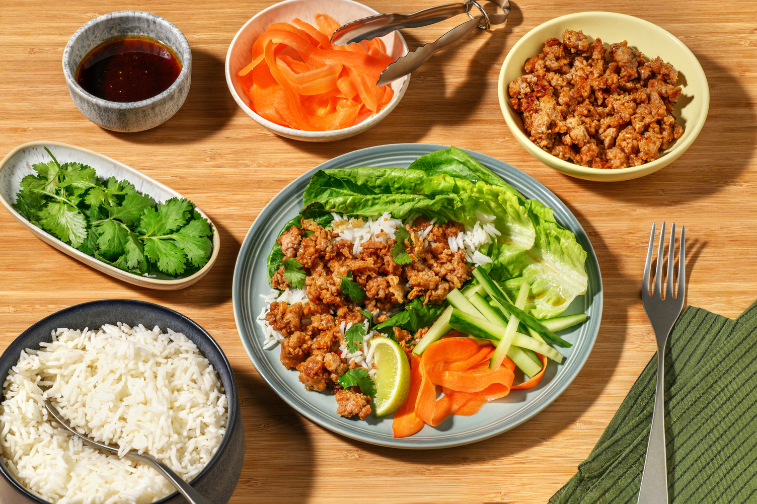Thai Pork Larb & Garlic Rice Station