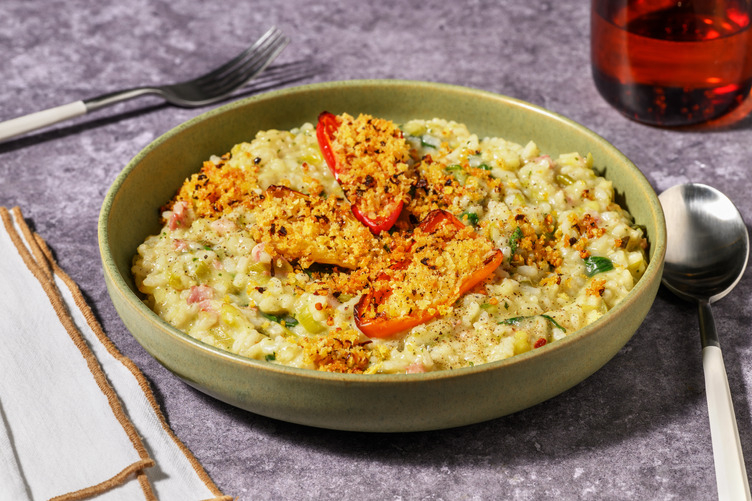 Creamy Pesto Bacon & Leek Risotto