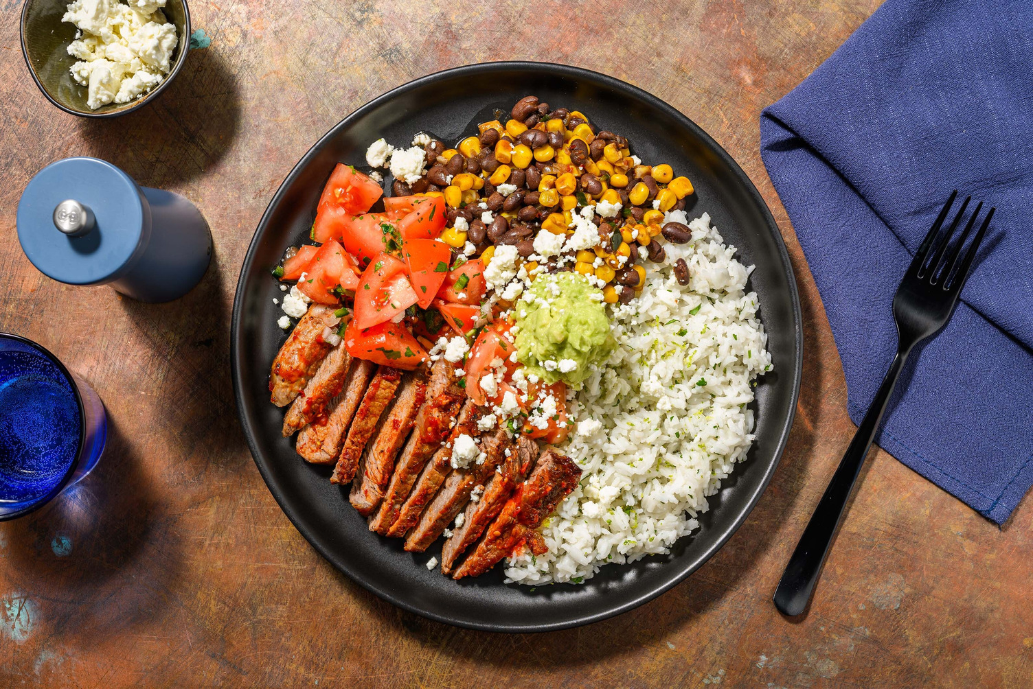 Fiesta Double Striploin Steak and Black Beans Platter