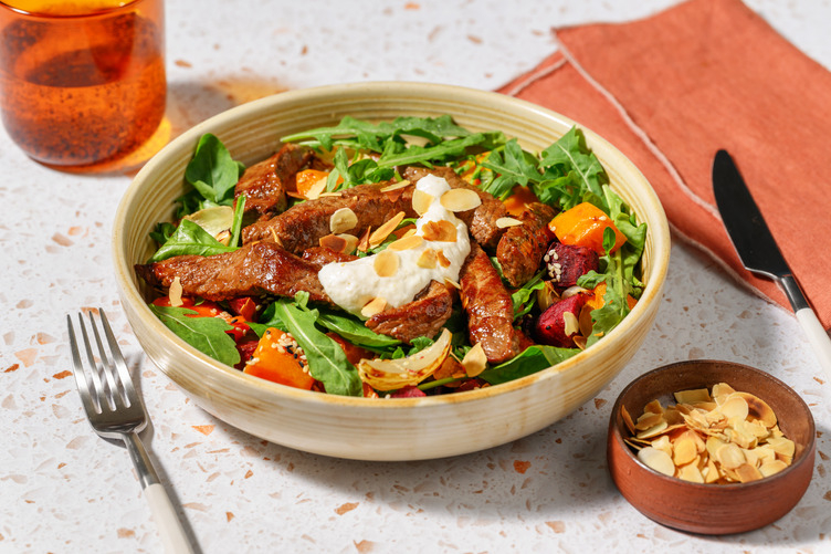 Aussie-Spiced Beef, Halloumi & Roast Veggie Salad