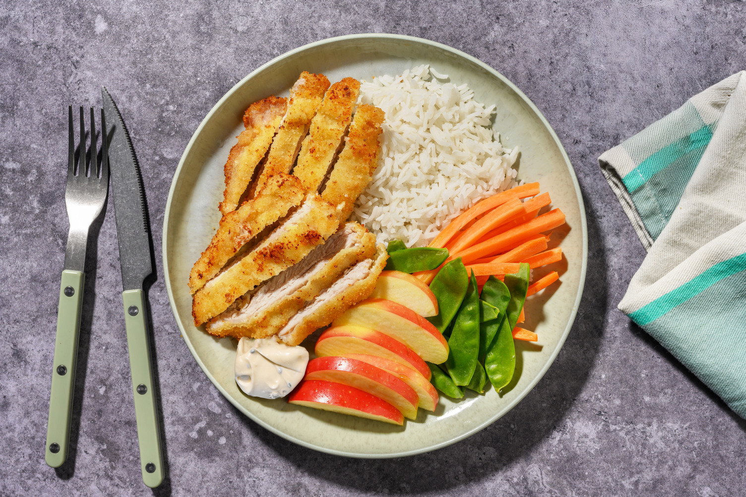 Crumbed Double Pork Dippers & Mixed Veggie Plate