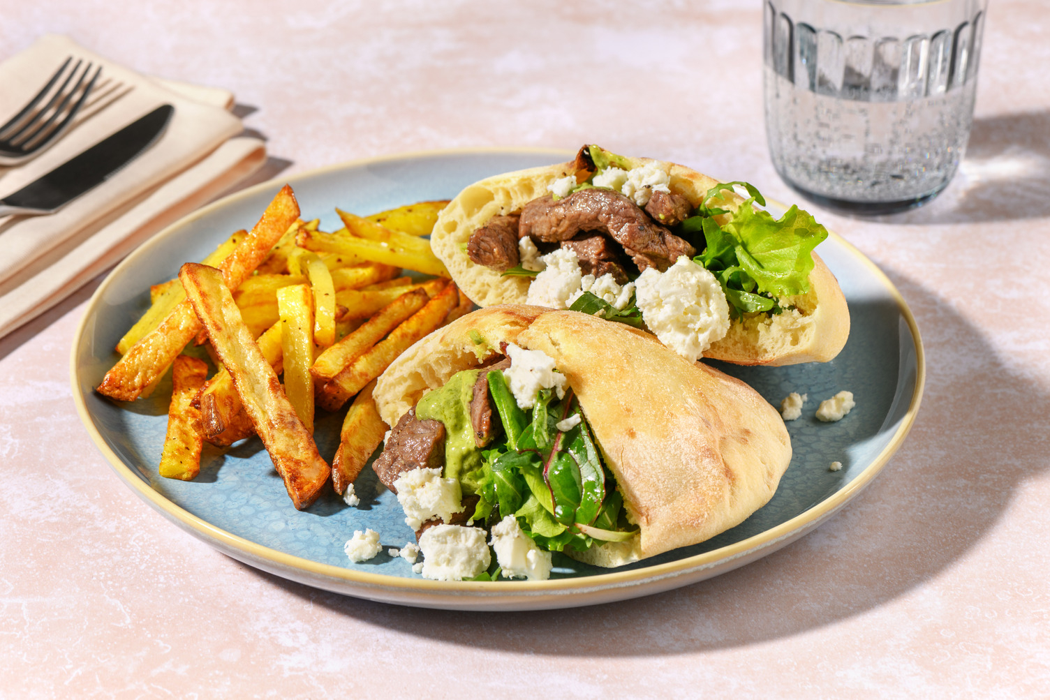 Double Garlicky Beef & Fetta Pita Pockets