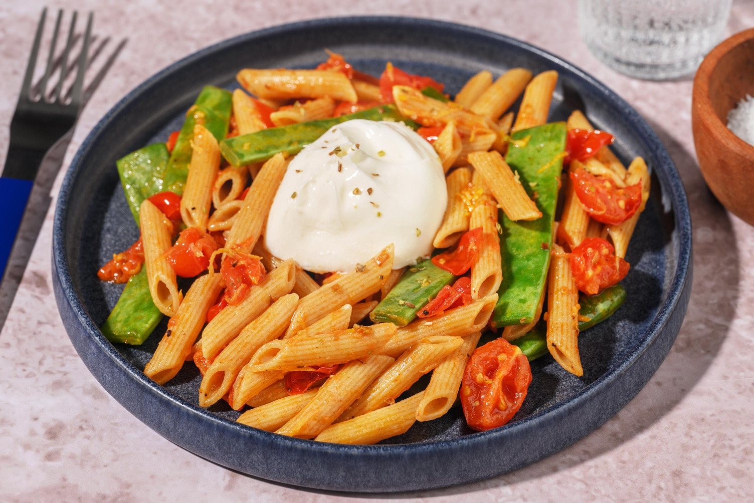 Pennette integrali taccole e burrata