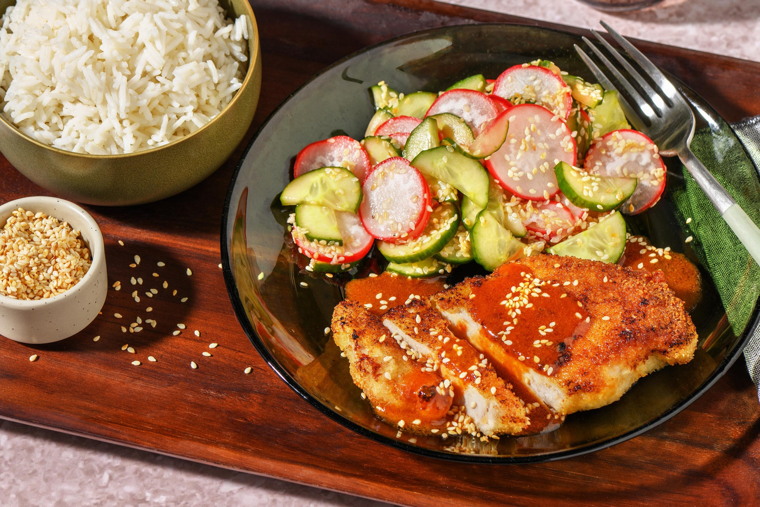 Tonkatsu Style Crispy Chicken Breast Steaks and Rice