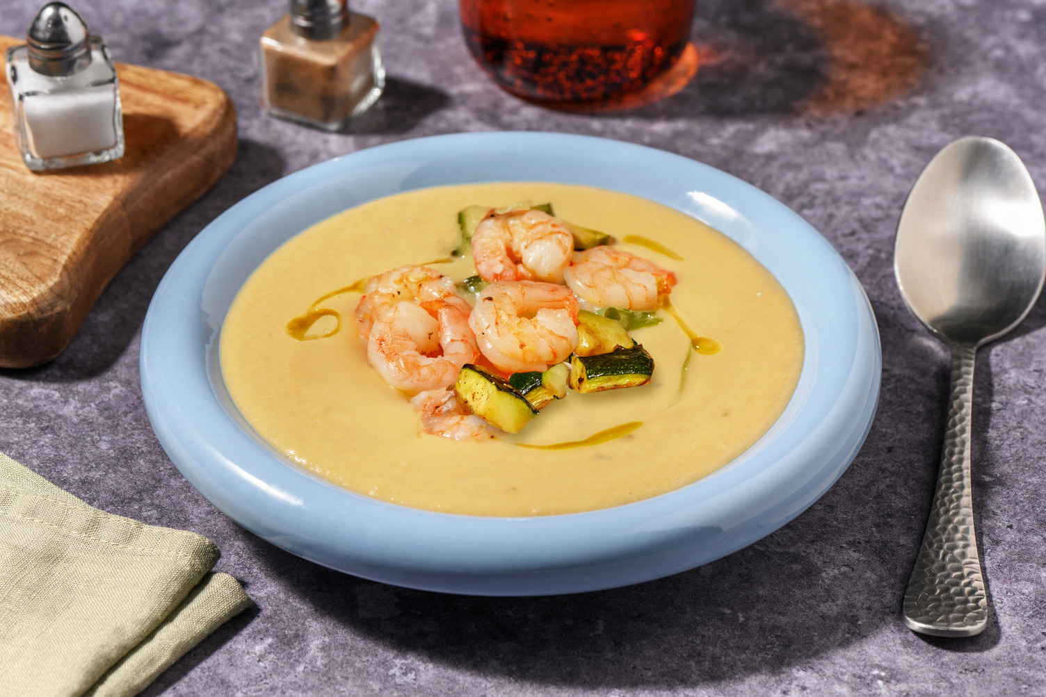 Crema di ceci e mazzancolle sale e pepe