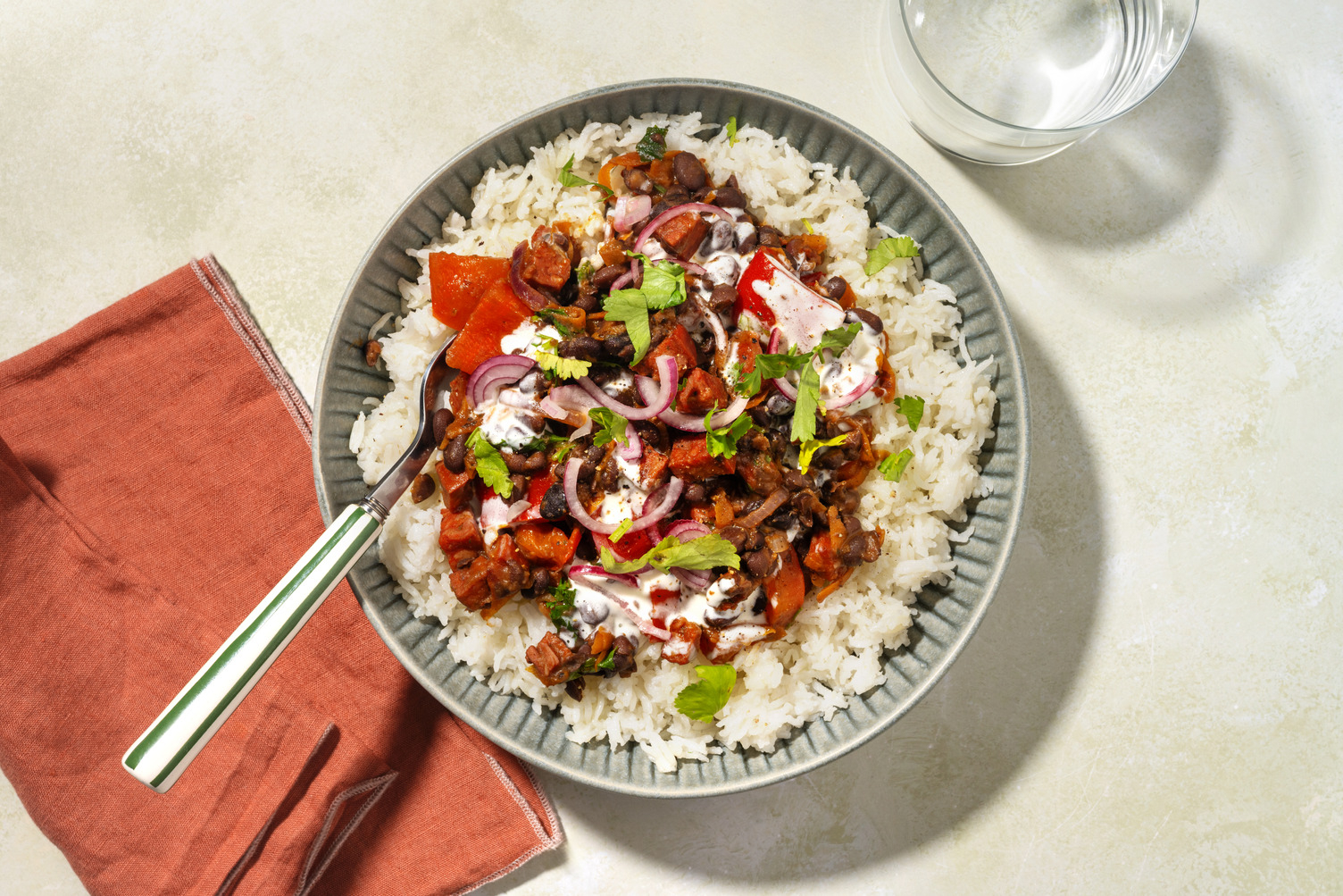 Chorizo, Bell Pepper and Black Bean Frejolada