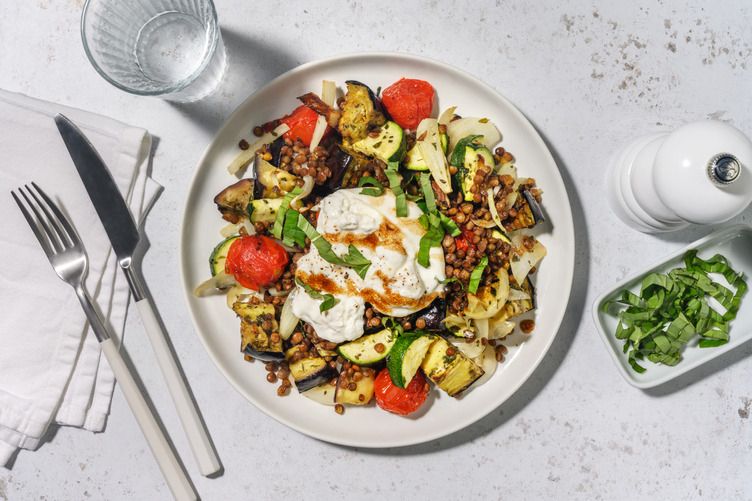 Burrata Lovers: con verduras y lentejas crujientes