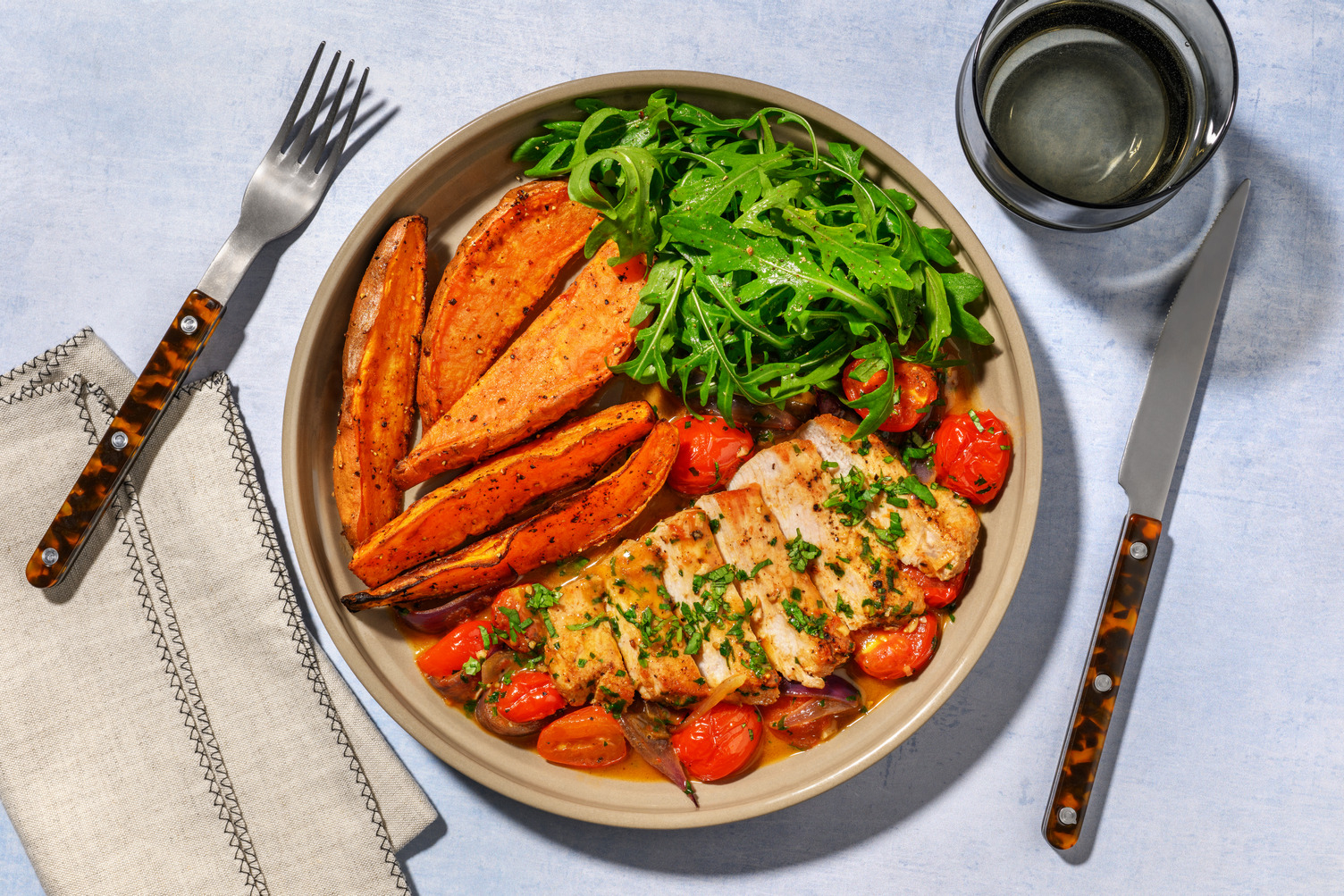 Pork Steak and Chorrillana Style Sauce