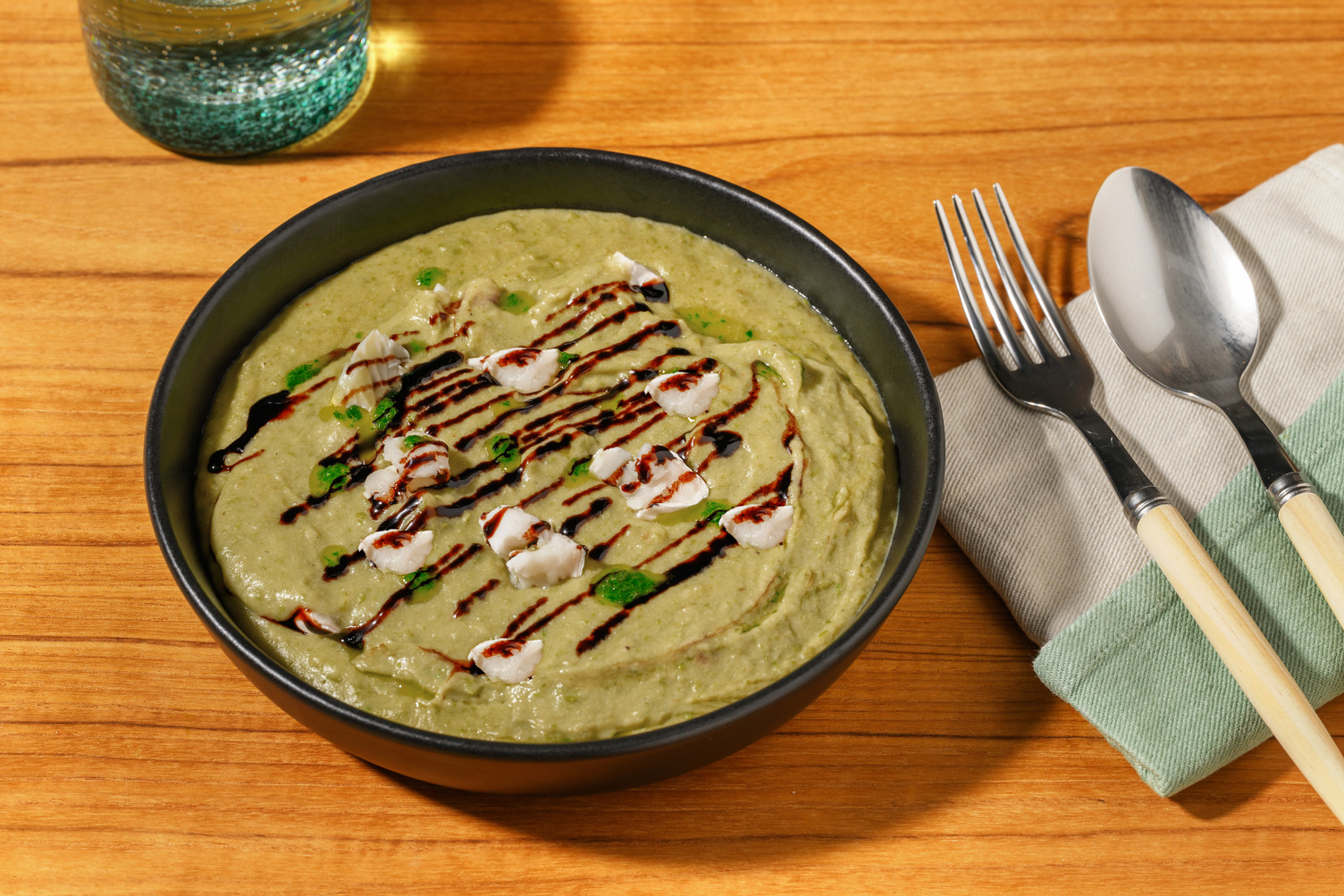 Crema de verduras con queso de cabra