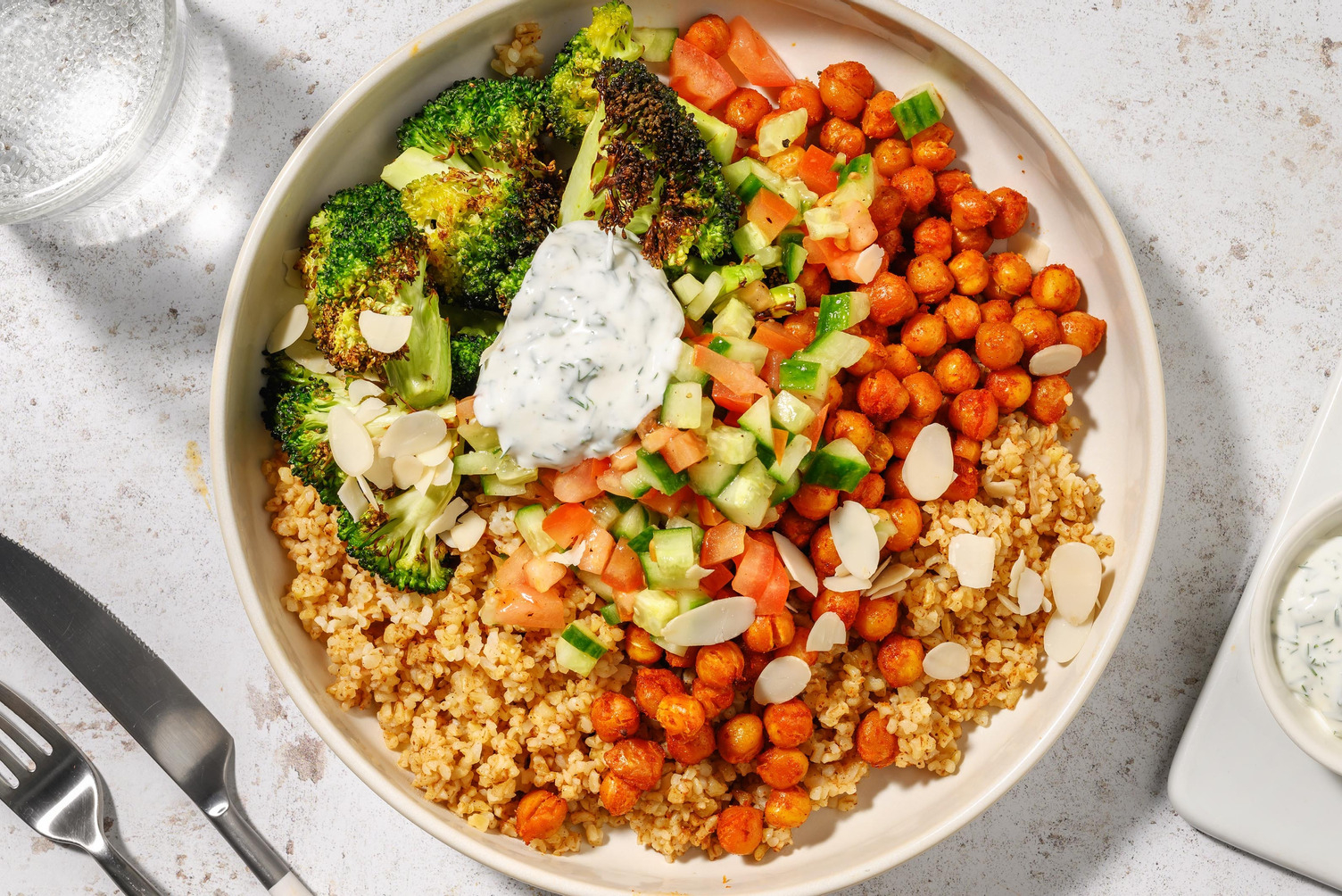 Broccoli Bulgur Bowl with Crispy Chickpeas