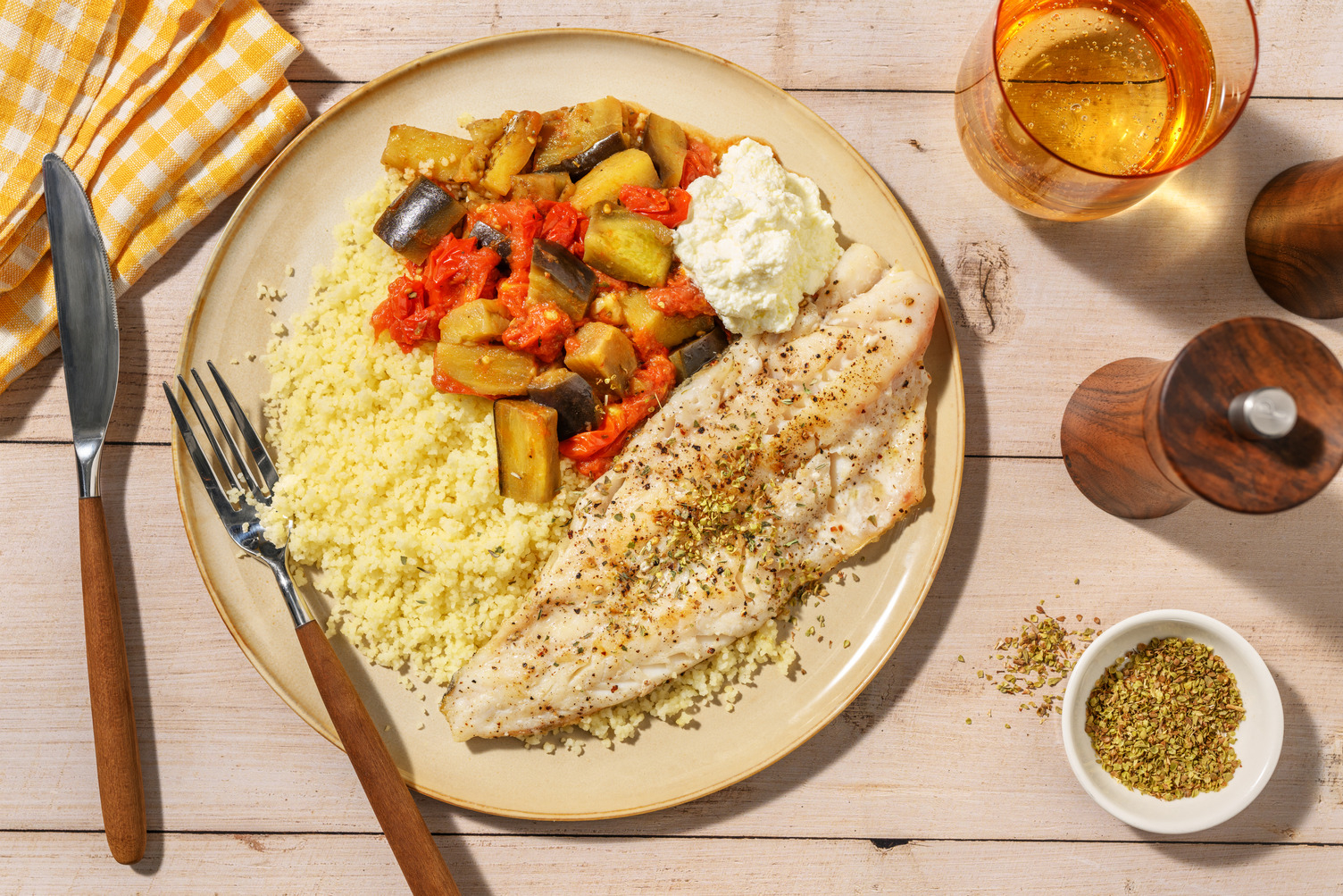 Filetto di orata e couscous di verdure alla Norma