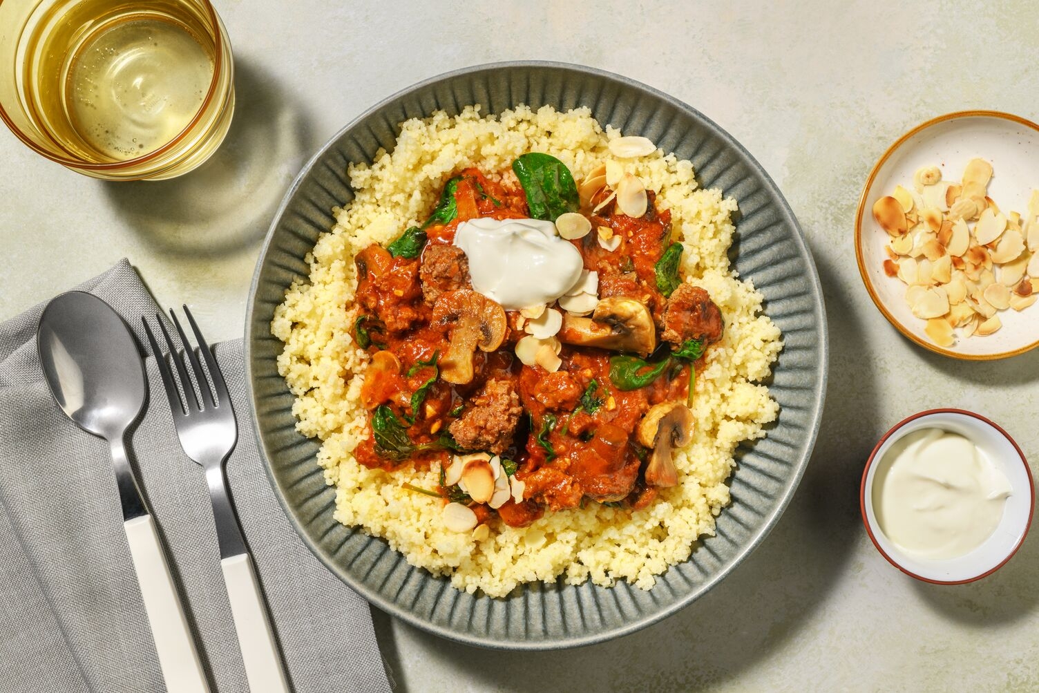 Super Quick Chermoula Spiced Beef, Halloumi and Couscous