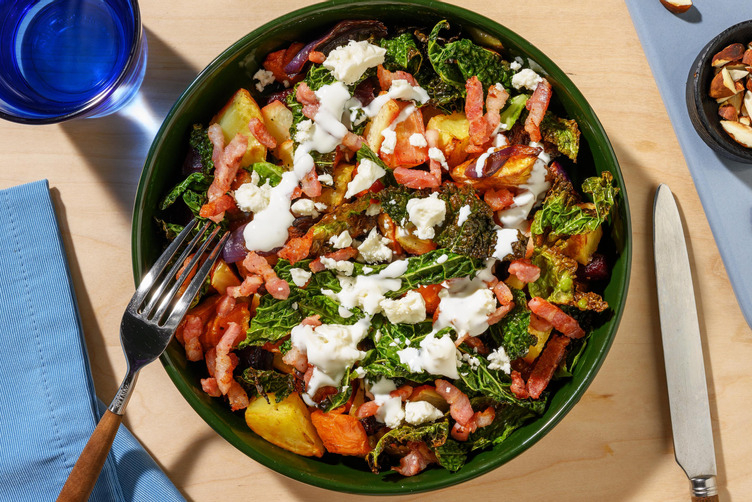 Lun bacon- og rodfrugtesalat