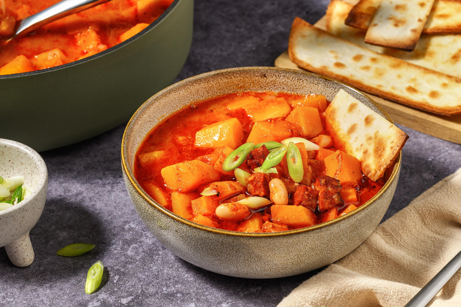 Argentinsk 'locro'-suppe med chorizo 