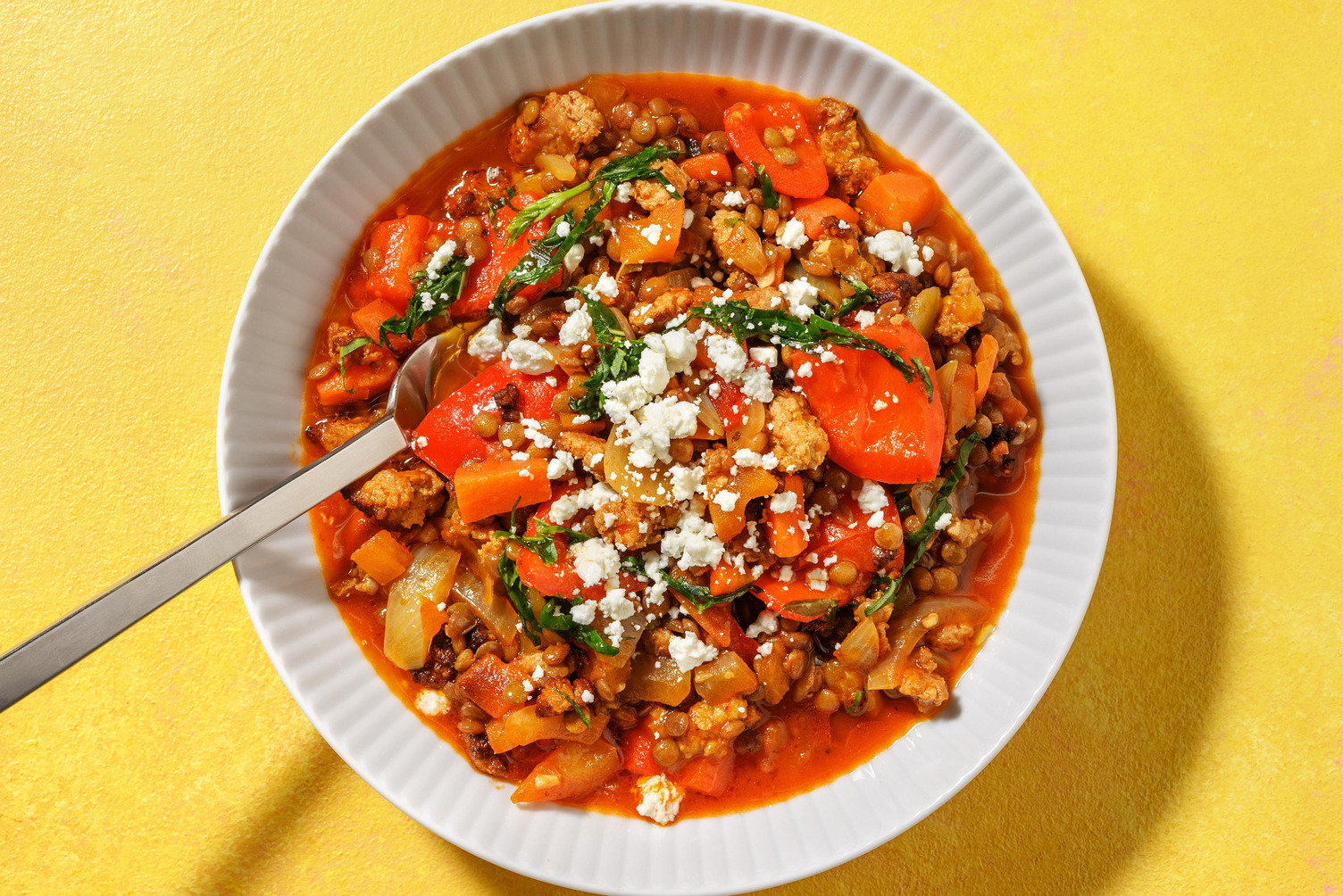 Rask italiensk svinekjøtt- og linsesuppe