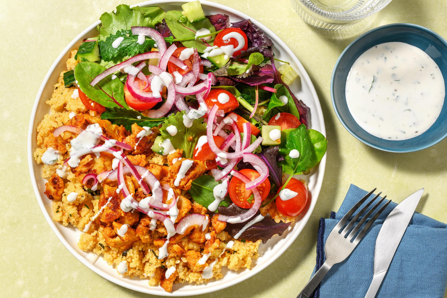 Veggie shoarmabowl met yoghurtsaus