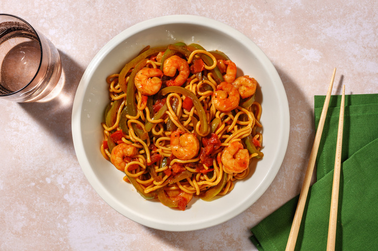 Noodles alle mazzancolle in salsa teriyaki