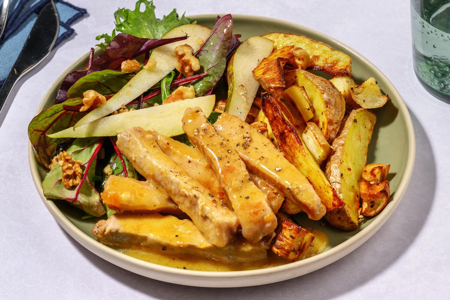 Fransk honning- og sennepsglasert svinefilet