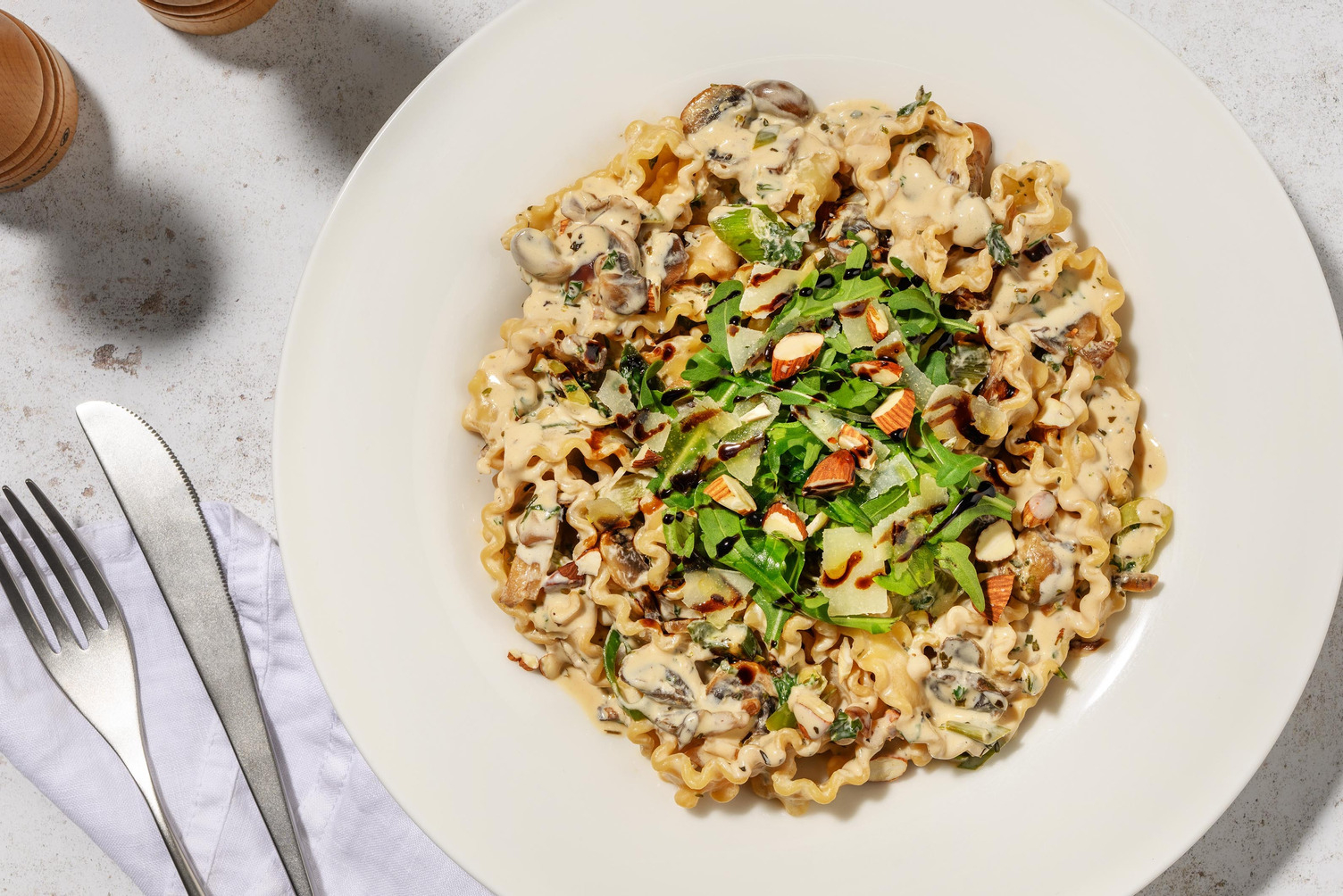 Mafaldine en sauce crémeuse et légumes