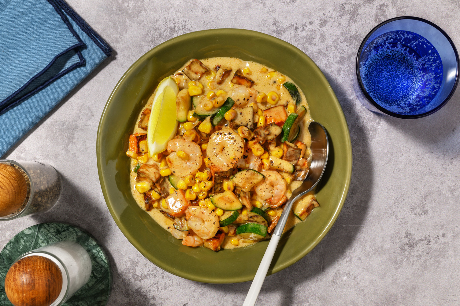 Cajun Style Prawn, Bacon and Corn Chowder