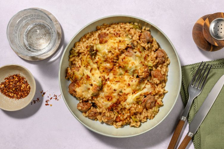 Risotto al forno salsiccia e broccoli