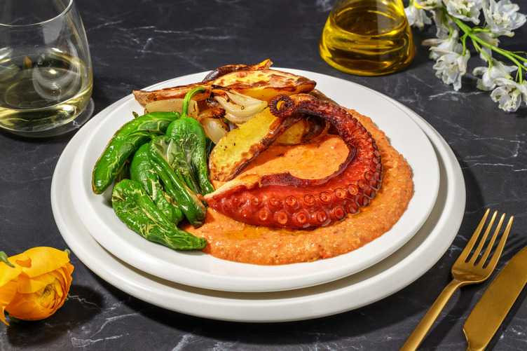 Pulpo con salsa romesco casera