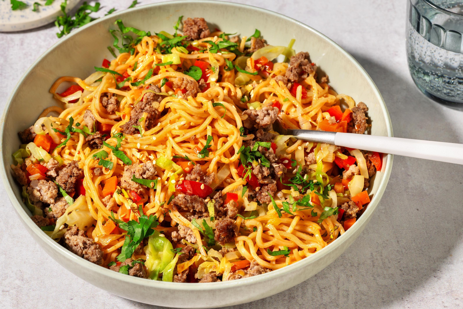 Nouilles au porc bulgogi et légumes sautés