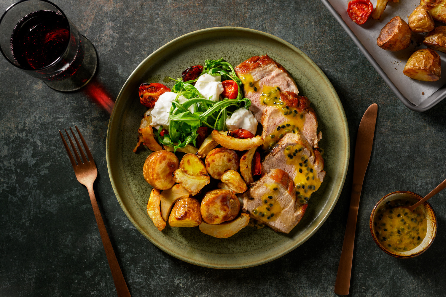Lonza d'autore, burrata e frutto della passione