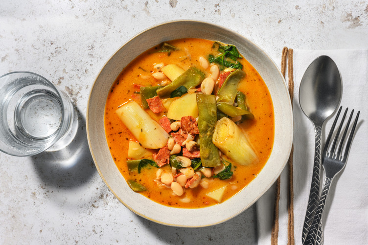 Guiso al rojo: alubias con sobrasada de Mallorca
