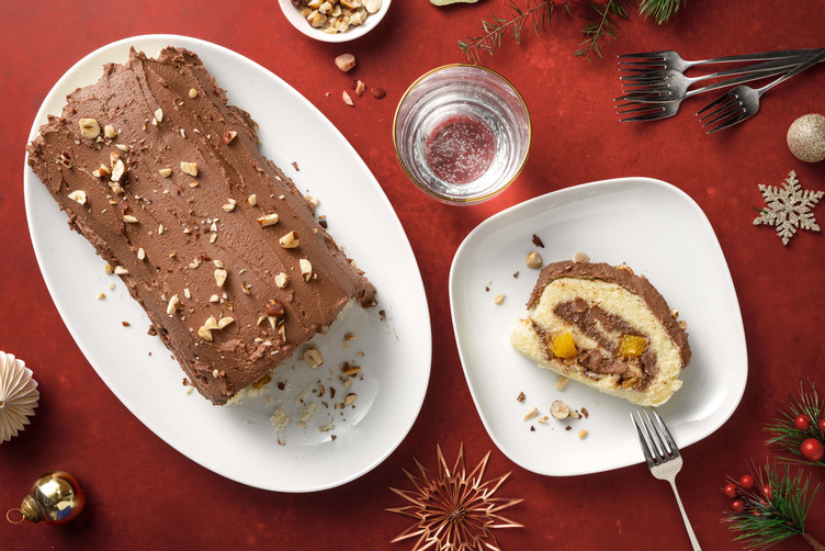 Christmas chocolate and hazelnut roll 
