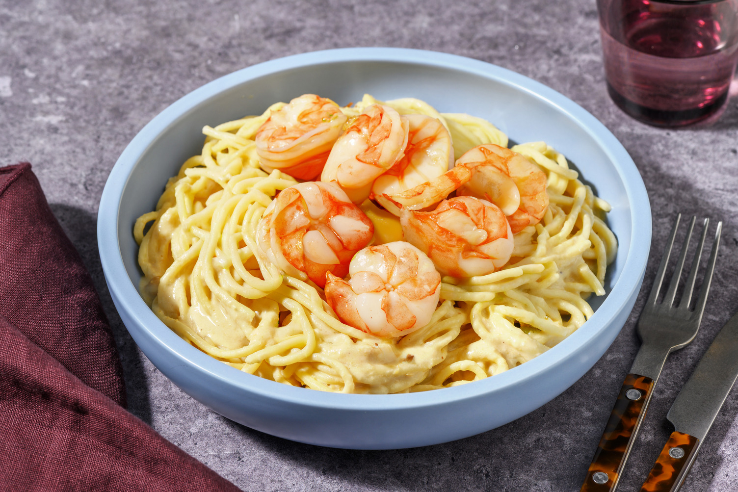 Spaghettoni alle mazzancolle su crema di ceci