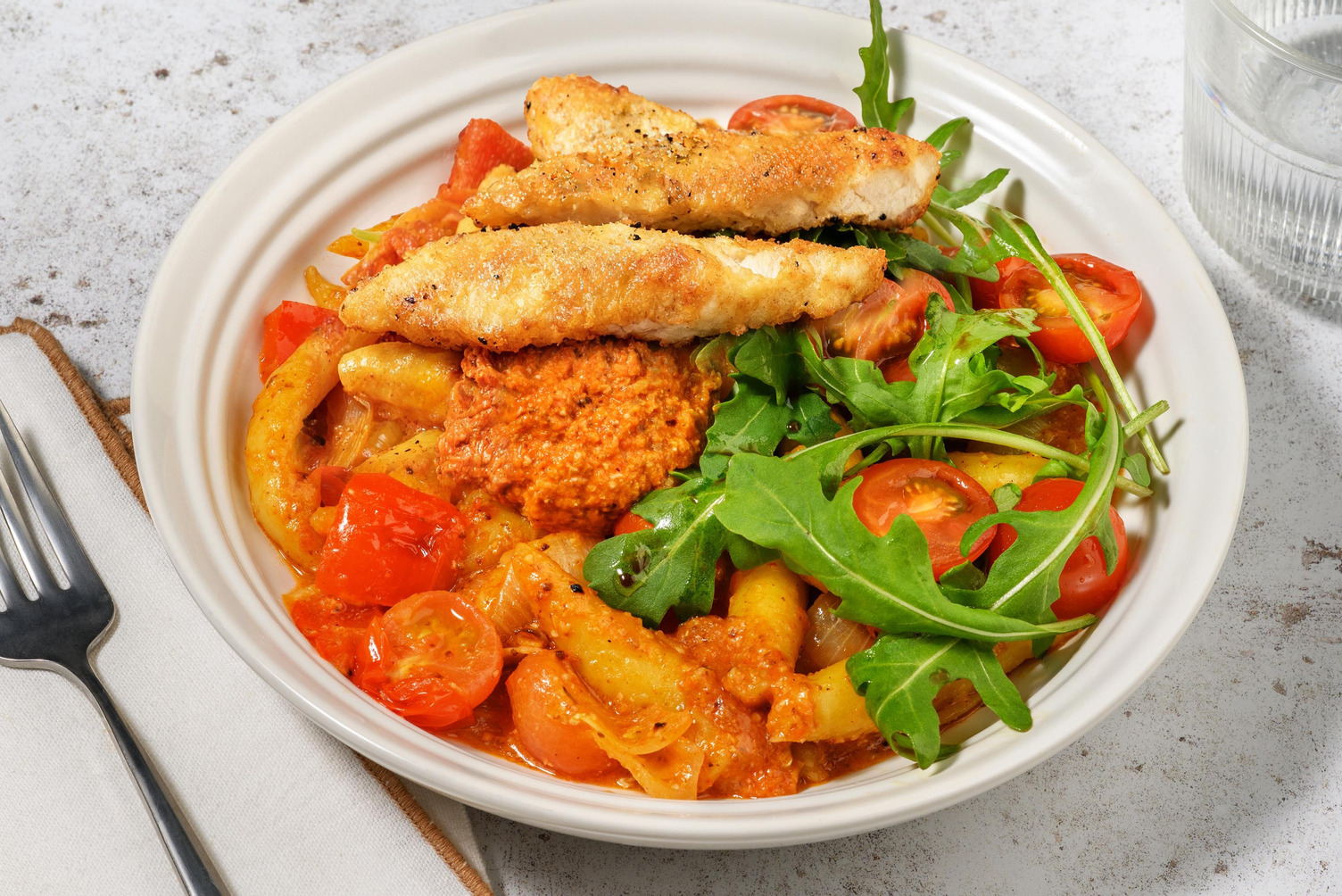 Schupfnudeln mit Pesto Rosso & extra Bio-Hähnchen