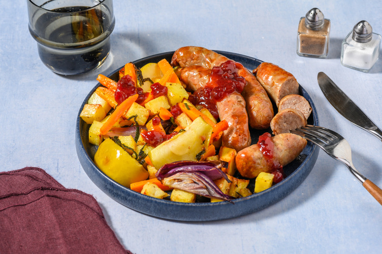 Sausage, Apple and Onion Traybake