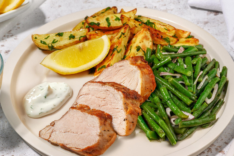 Souflaki-Bio-Schweinefilet mit Kartoffeln